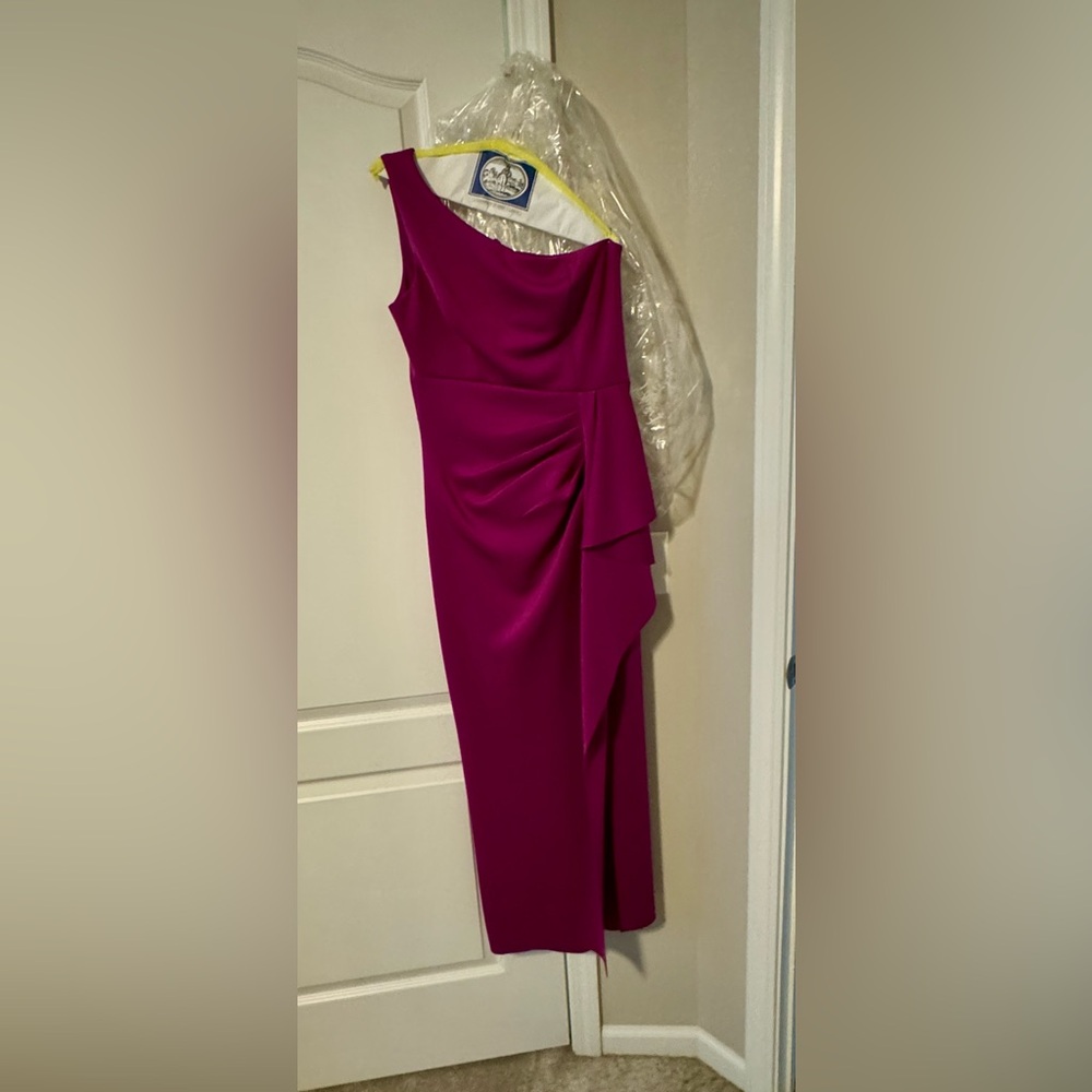 Xscape Fuchsia High-Low Ruffle Evening Gown - Picture 7 of 8